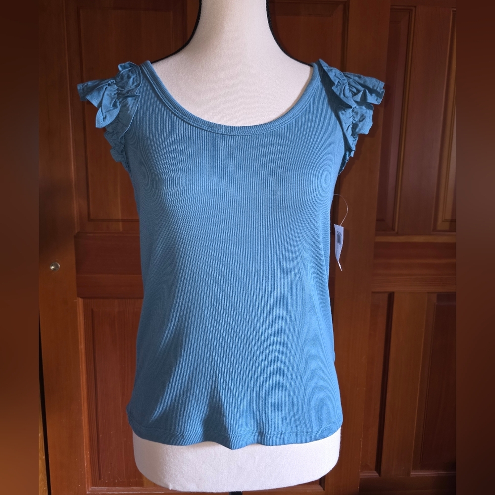 Old Navy Blue Ruffle Sleeve Tank Top Size Medium